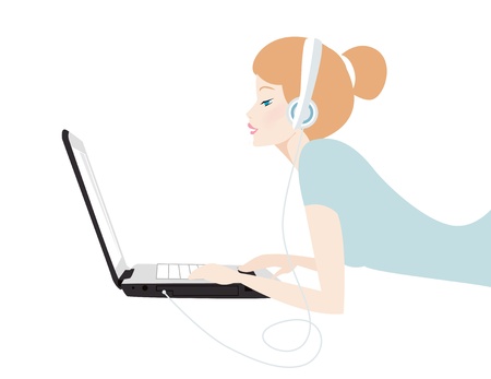 girl playing laptop のイラスト素材