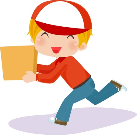 Delivery boy with box - vector illustration. のイラスト素材