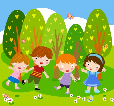 Group of children playing のイラスト素材