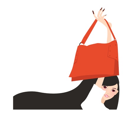 Stylized illustration of a girl with a bag のイラスト素材