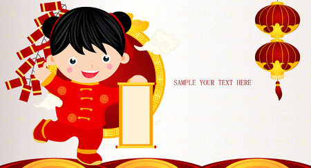 Happy chinese new year, cartoon girlのイラスト素材