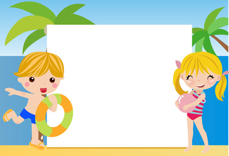 summer frame with childrenのイラスト素材