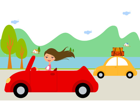 Pretty girl in red carのイラスト素材