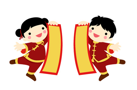 Chinese children - boy and girlのイラスト素材