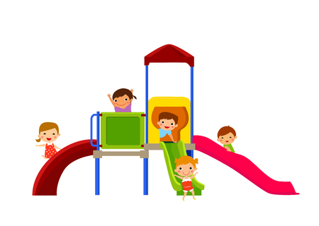 illustration of kids enjoying on slideのイラスト素材