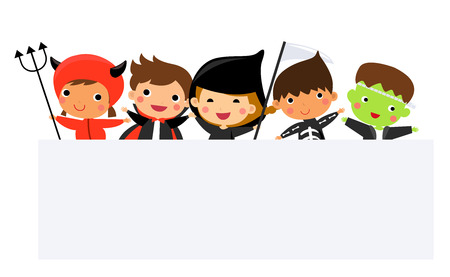 Happy halloween - Cute kids wearing Halloween monster costumeのイラスト素材