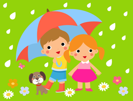 Children and umbrellaのイラスト素材