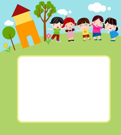 Children and tree with copy space for textのイラスト素材