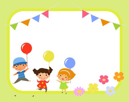 Happy children having party at outdoorsのイラスト素材