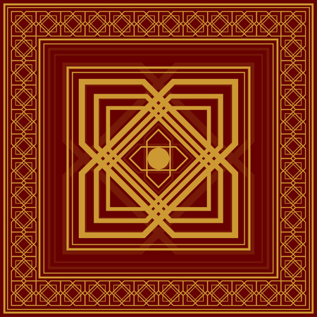 Oriental pattern piece with golden lines and framesのイラスト素材