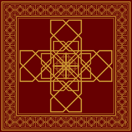 Red-and-golden oriental motif with beautiful frameのイラスト素材