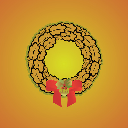 Autumn wreath of oak leaves decorated with hazel nuts, berries and a bowのイラスト素材