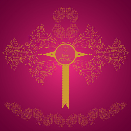 Golden pattern among delicate floral elementsのイラスト素材