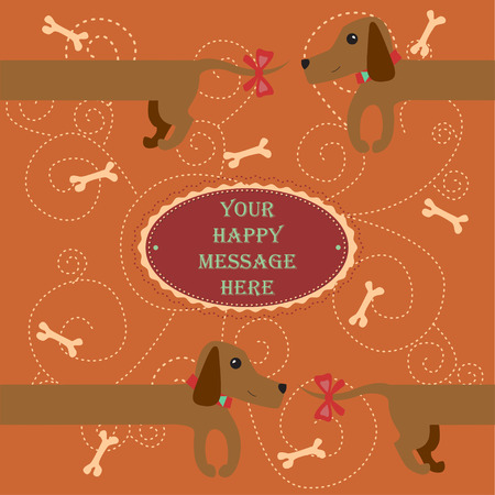 Lovely card with badger dogs against cute backgroundのイラスト素材