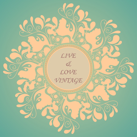 Retro rosette with floral elements and a text areaのイラスト素材