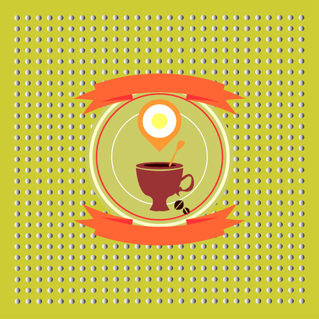 Morning emblem with a cup of coffee and a fried egg against dotted backgroundのイラスト素材