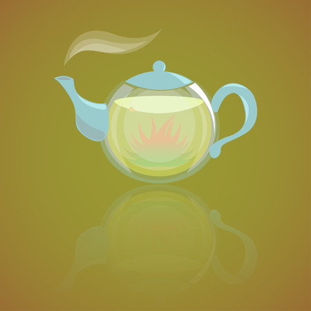 Glass teapot with hot herbal teaのイラスト素材