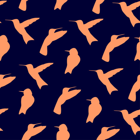 Seamless spring background with outlined hummingbirdsのイラスト素材