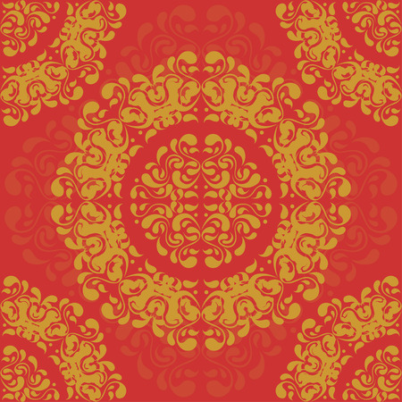 Seamless pattern with golden hand-drawn oriental motifのイラスト素材