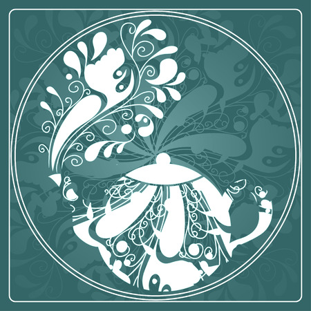 Tile with decorative teapot composed of floral elements with steam cloud of flowersのイラスト素材