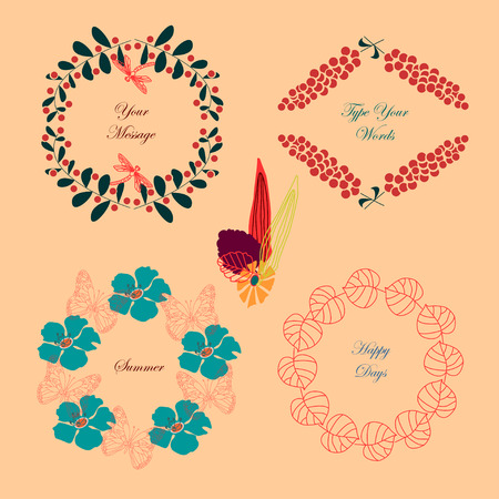 Retro frames collection with natural elementsのイラスト素材