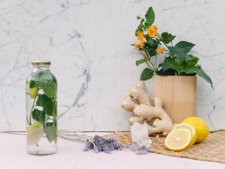 Healthy living, energy drink of ginger and lemon