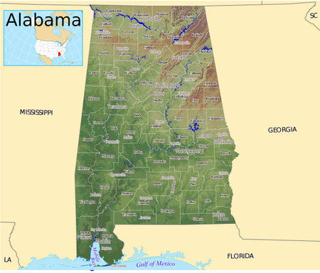 Alabama counties USA  hi res aerial view illustrationのイラスト素材