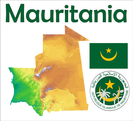Mauritania map flag coatのイラスト素材