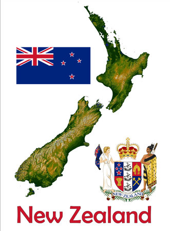 New Zealand map flag coatのイラスト素材