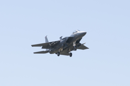 ALBACETE,SPAIN - APRIL 11: Military fighter jet during demonstration in Albacete air base, Los Llanos (TLP) on April 11, 2012 in Albacete,Spainのeditorial素材