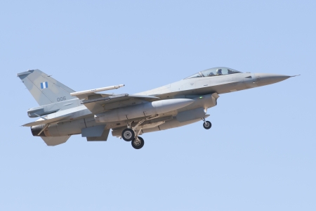 ALBACETE,SPAIN - APRIL 11  Military fighter jet during demonstration in Albacete air base, Los Llanos  TLP  on April 11, 2012 in Albacete,Spainのeditorial素材