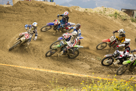 GRANADA, SPAIN - APRIL 20 : Unknown racer on the competition " Motocross Championship to Granada" on April 20, 2014 in Granada, Spainのeditorial素材