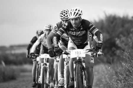 GRANADA, SPAIN - JUNE 1: Unknowns racers on the competition of the mountain bike "La Mamut Padul Bike" on June 1, 2014 in Granada, Spainのeditorial素材