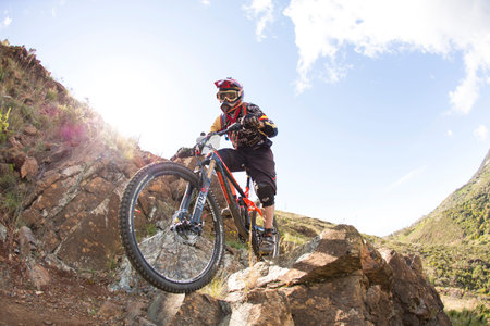 MALAGA, ESPAÃ‘A - MARCH 30: Unknown racer on the competition of the mountain bike BIG RIDE Open...