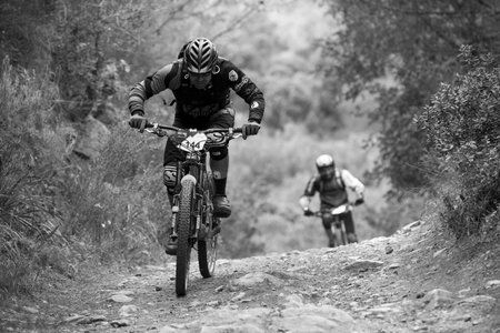 MALAGA, ESPAÃ‘A - MARCH 30: Unknown racer on the competition of the mountain bike BIG RIDE Open...
