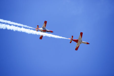 2011 in Granada, GRANADA, spain, SPAIN - JUNE 19: Aerobatic Spanish patrol (Eagle Patrol) perform at...
