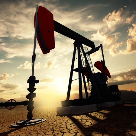 Very high resolution 3d rendering of oil pumps on the sunset skyの写真素材