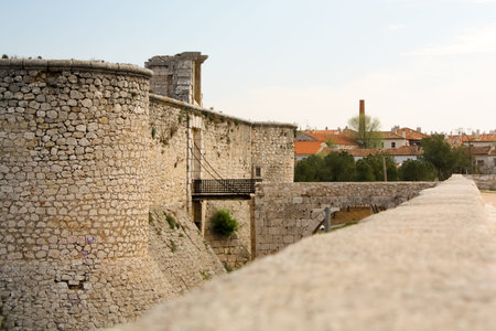 View of the old city walls of Dubrovnik, Croatia.