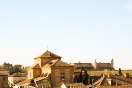 View of the roofs of the medieval city of Spain.の写真素材