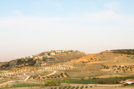 in santorini greece the historical acropolis and old ruin siteの写真素材