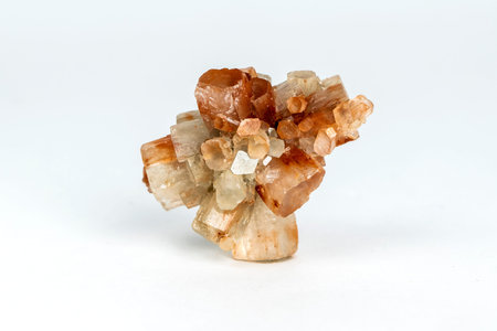 Macro photo of natural mineral rock - aragonite crystal on white background, Moroccoの写真素材
