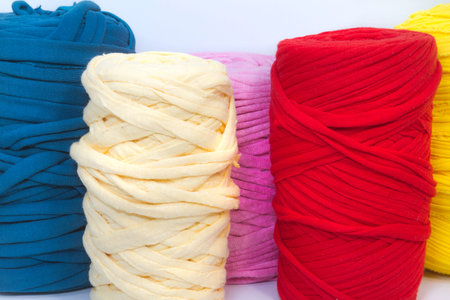 composition of colored balls of fabric for knitting, needle and crafts. 