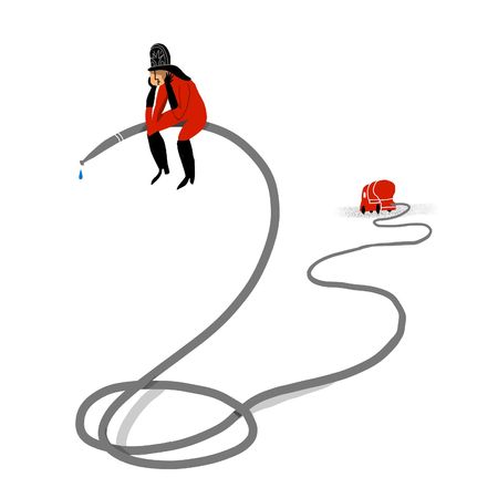 fireman seated on the hoseの写真素材