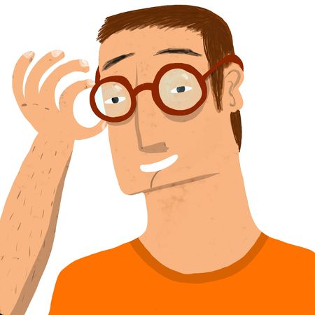 young man with new glassesの写真素材