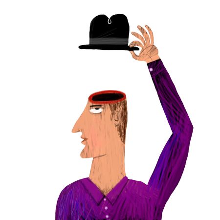 man without brain salutes with hatの写真素材