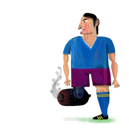 Soccer player with a canon in the legの写真素材