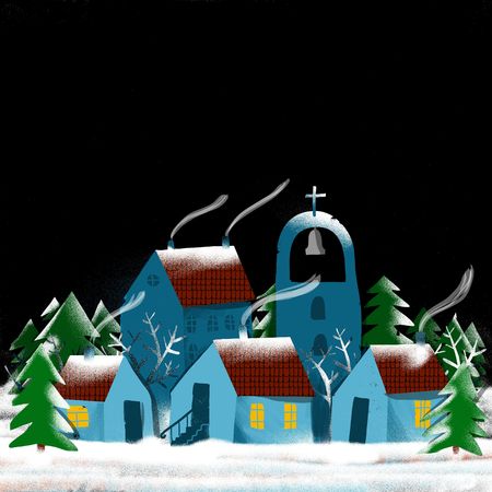 invernal snow-covered small townの写真素材