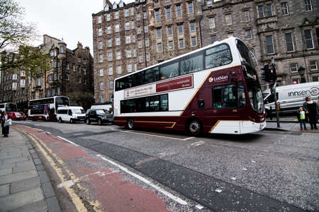 double-decker bus in Edinburgh, Scotlandのeditorial素材