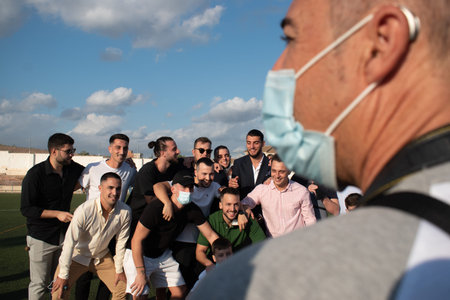 Javali  Nuevo, Murcia, Spain, 10 09 2021: Rafa Mir and his friends at the soccer field in Javali...