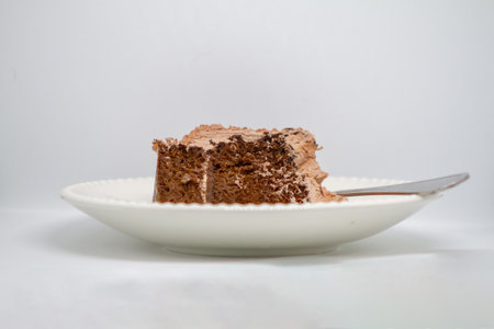 small piece of chocolate cake, delicious taste, brown color on a white backgroundの写真素材